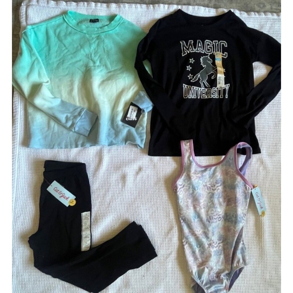 Cat & Jack Girls Clothing Lot Size L 10/12 NWT Leggings Leotard Tops Sweatshirt